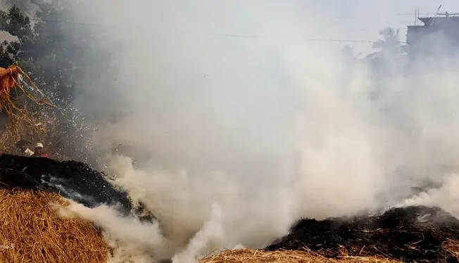 मांडेदुर्ग येथे भीषण आगीत गवत गंज्या जळून खाक