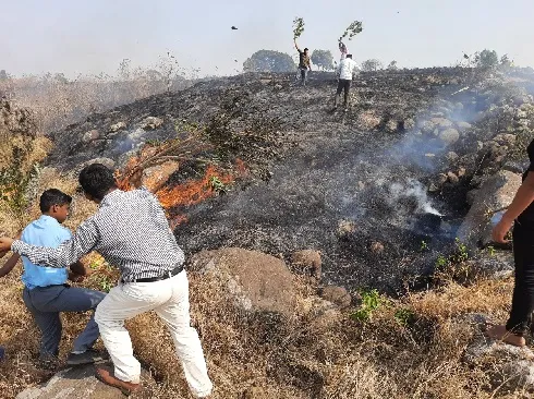 कोल्हापूर : बोरपाडळे येथील डोंगराला आग