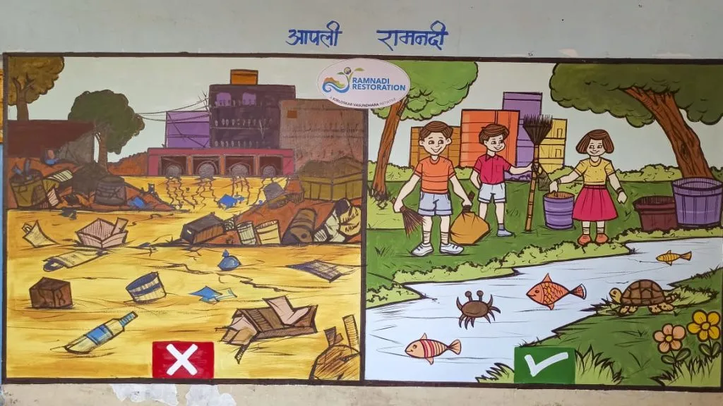 किर्लोस्कर वसुंधरातर्फे भित्तीचित्रातून दिला रामनदी पुनरूज्जीवनाचा संदेश!