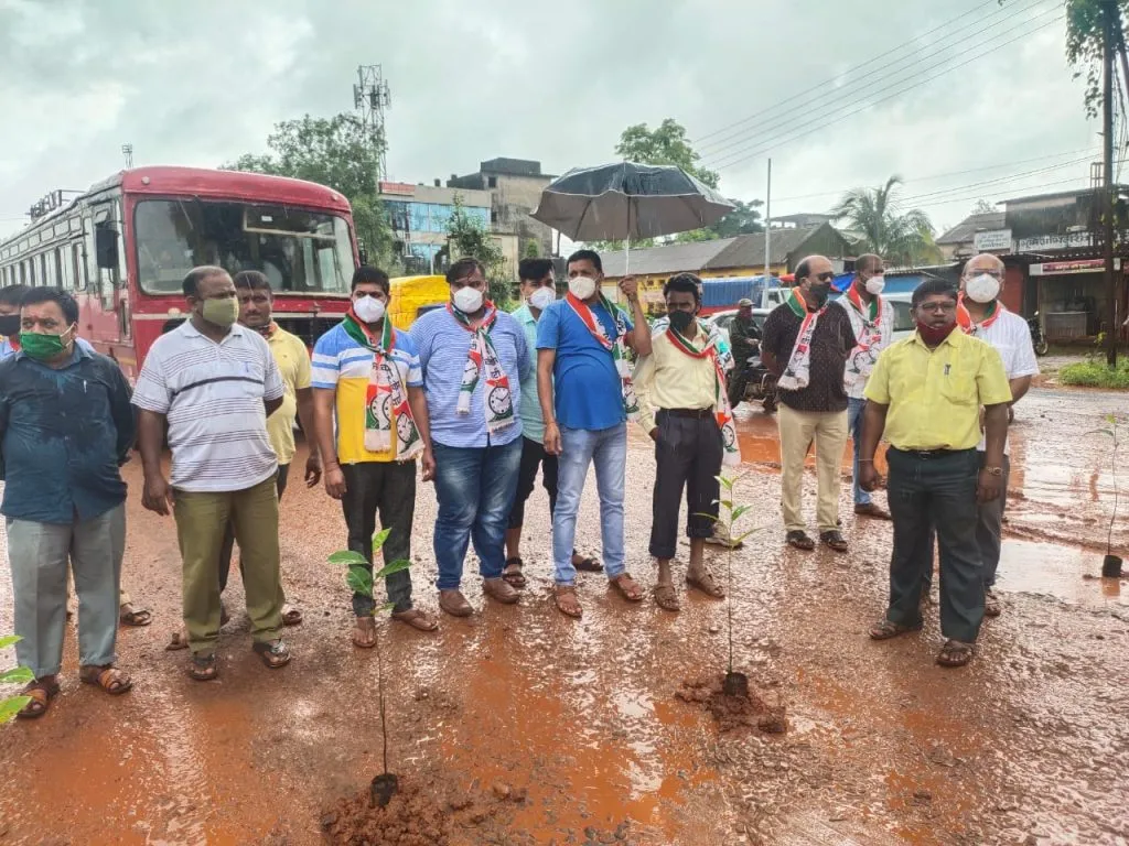 लांजा शहरात राष्ट्रवादीने केले राष्ट्रीय महामार्गावर वृक्षारोपण