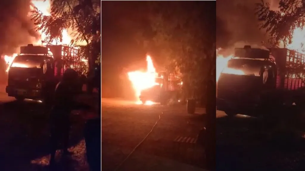 मणेराजूरीत आयशर टेम्पोंचा बर्निंग थरार,द्राक्षांचे क्रेट जळून खाक, ड्रायव्हरचा वाचला जीव