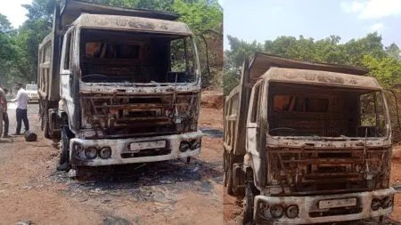 मुंबई- गोवा महामार्गावर आंबेड बुद्रुक येथे डंपर ने घेतला पेट