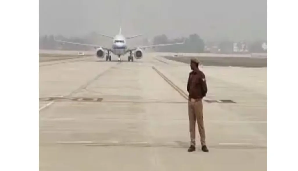 The plane landed on the runway in Ayodhya