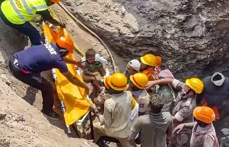 A two-year-old boy trapped in a borewell was rescued after a 20-hour operation
