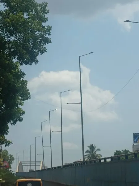 The street lights on the 3rd Railway Gate flyover continue day and night