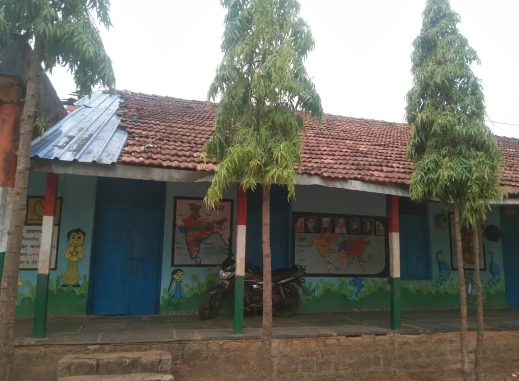 The roof of Sant Melge School in Nandgarh is damaged