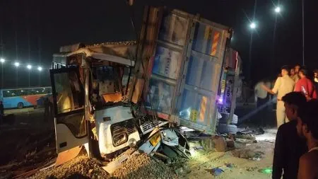 12 devotees died when dumper overturned on bus