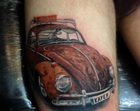 Got a tattoo of a car on his leg