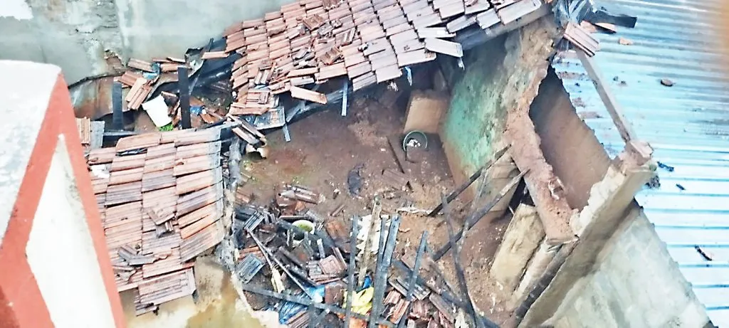 A wall of a house collapsed due to rain in Machhe