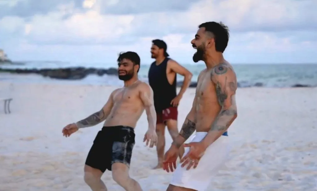 Team India on the beach of Barbados
