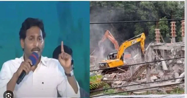 Bulldozer on former Andhra CM's party office