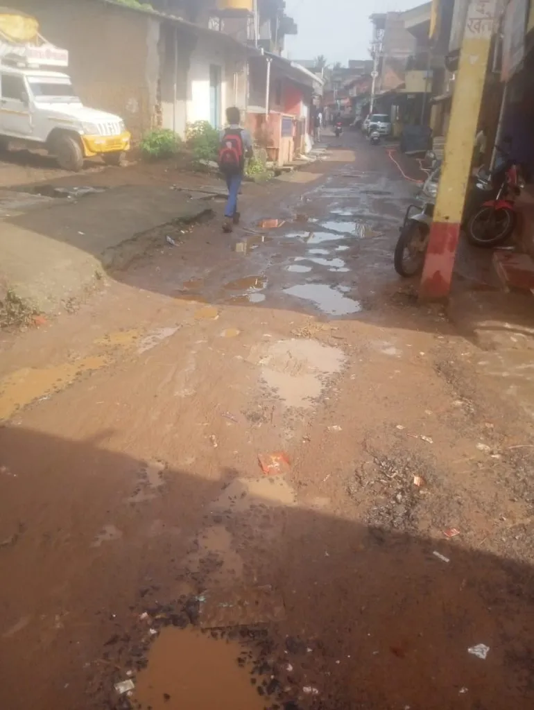 A kingdom of potholes on the road in Nandgarh market