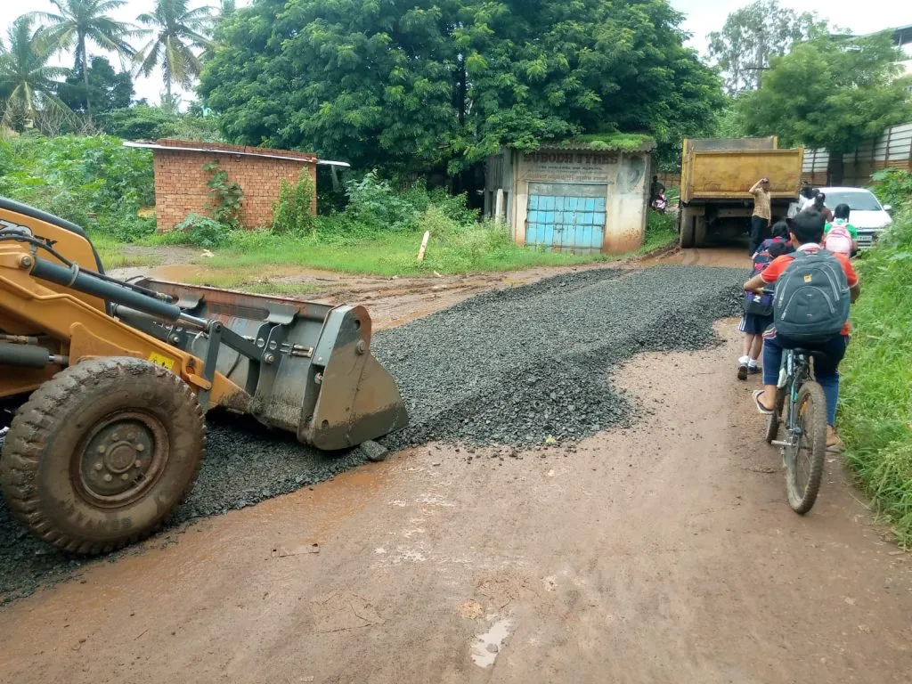 Finally paving of the road at Samthanagar