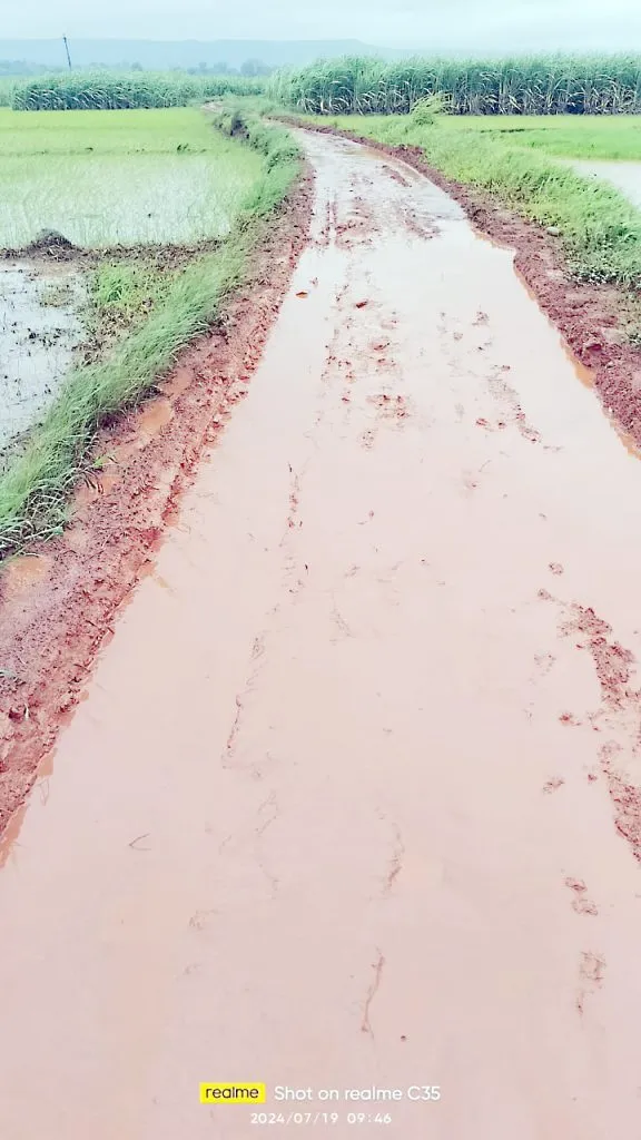 The road in Belgundi Shiwar was lost in the mud