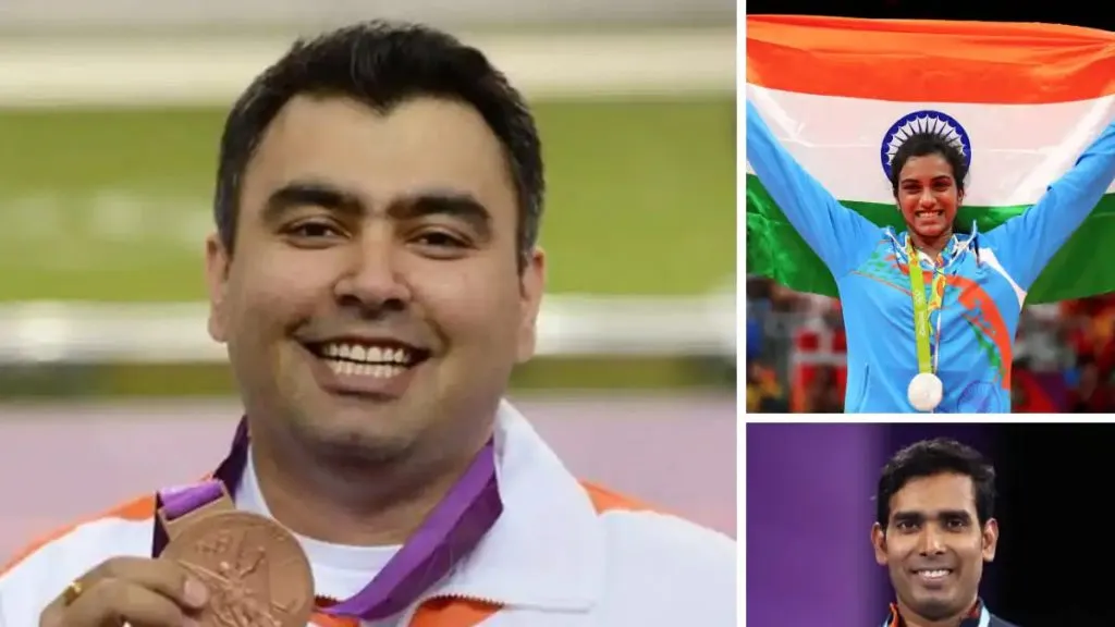 Gagan Narang at the head of the Indian Olympic team, PV Sindhu as the flag bearer