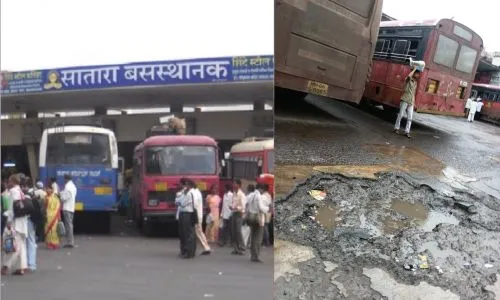 सातारा आगारातच खड्डेच खड्डे..! बसचा होतोय खुळाखुळा, कचरा ठेवला जातोय साठवून Satara depot