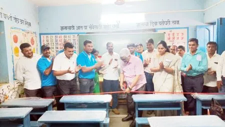 Gift of literature from Rotary Club to Marathi School in Dhamane
