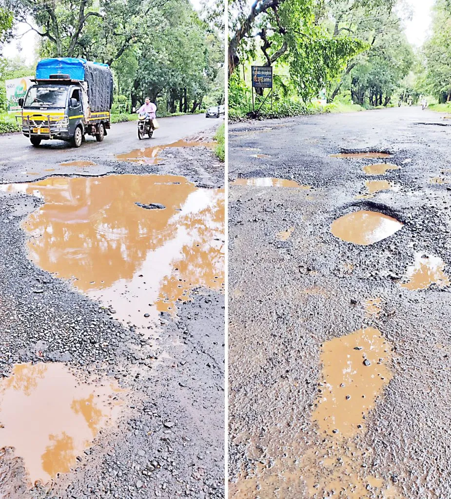 सुळगा ते बाची रस्त्याची खड्ड्यांमुळे चाळण Road from Sulga to Bachi is riddled with potholes