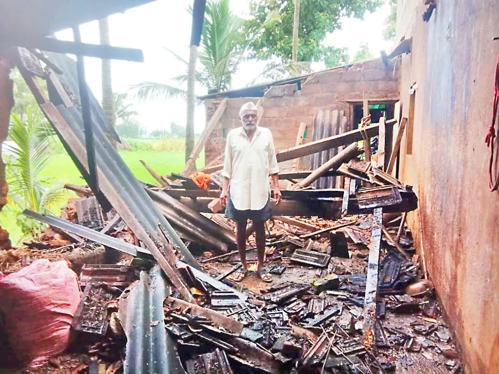 4 lakhs loss due to cowshed roof collapse in Kadoli Ayodhyanagar