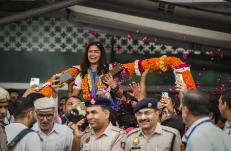 Manu Bhakar received a warm welcome back home