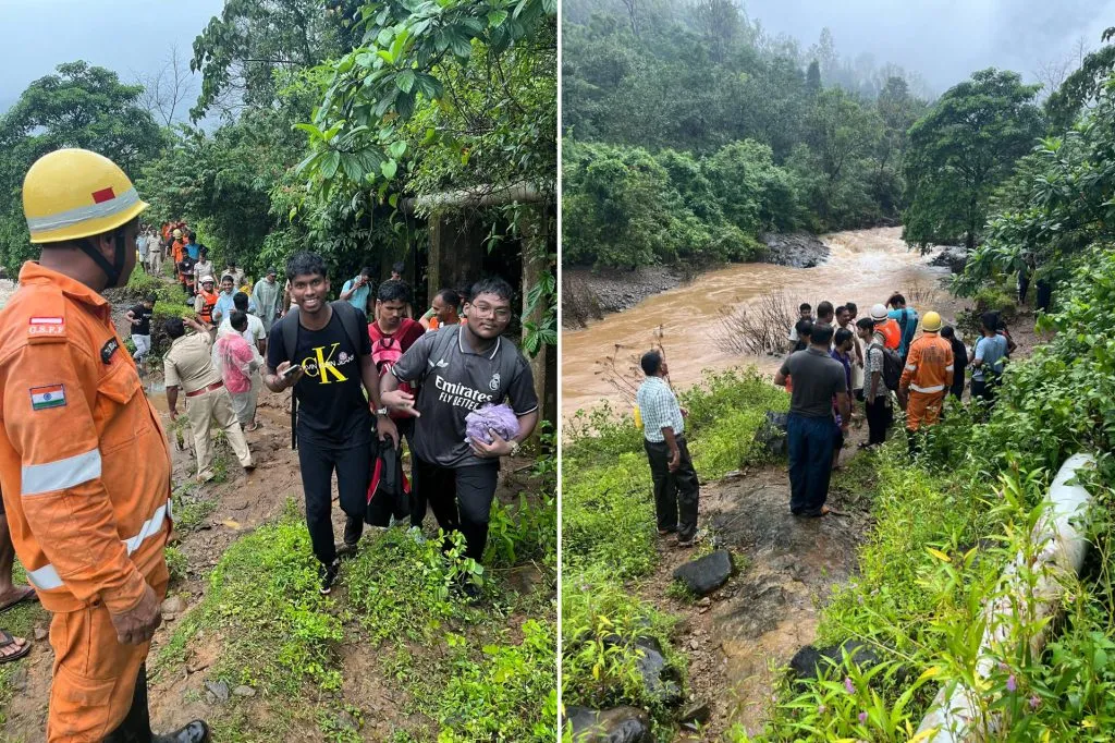 Students and teachers got stuck on the waterfall