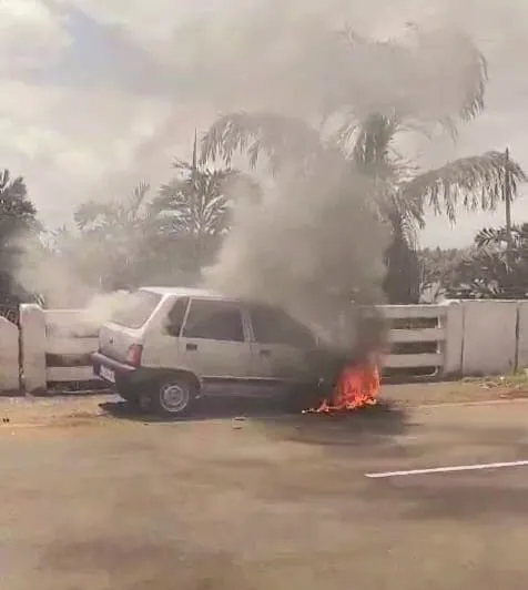 गांधीनगर पुलावर कारने घेतला पेट A car caught fire on Gandhinagar bridge