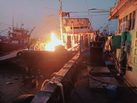 Fishing boat catches fire due to cylinder leak
