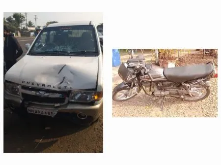 A speeding car hit a motorcycle near the junction in Herle village.