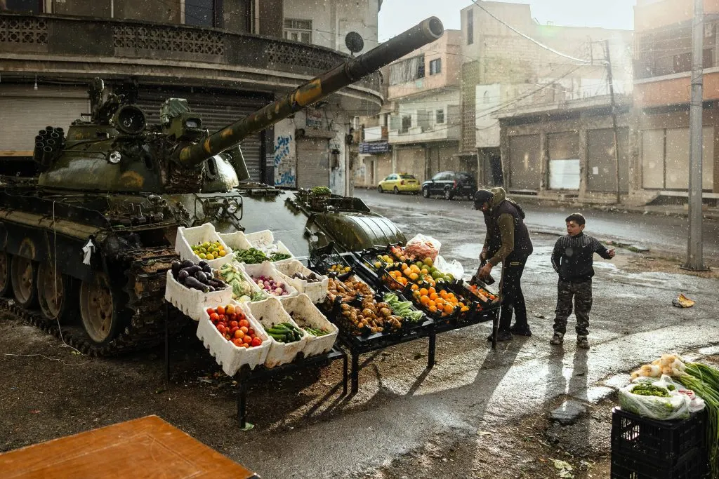 Vegetable shop set up on a tank