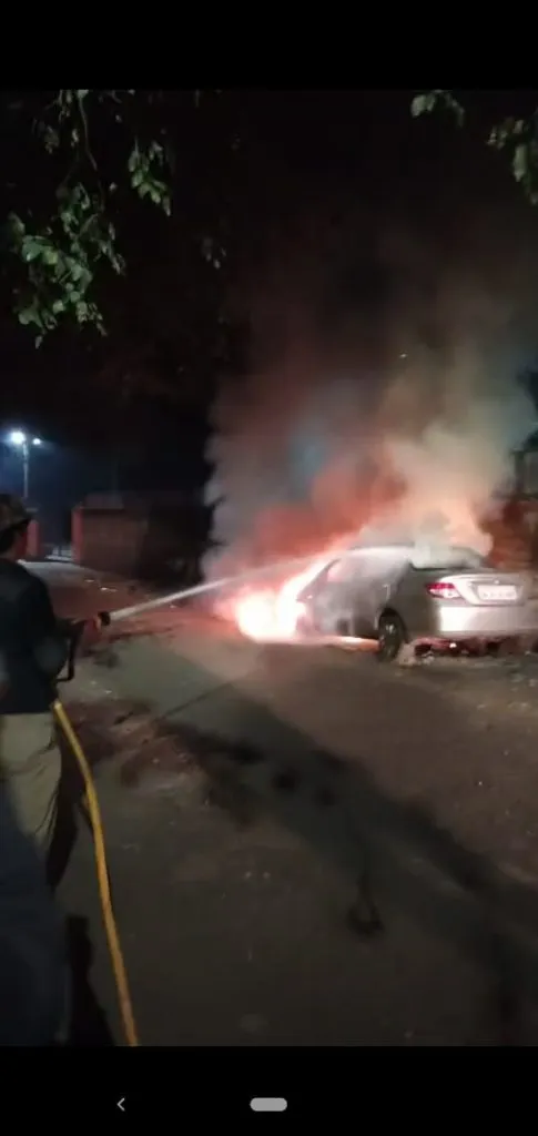 Four-wheeler catches fire due to short circuit