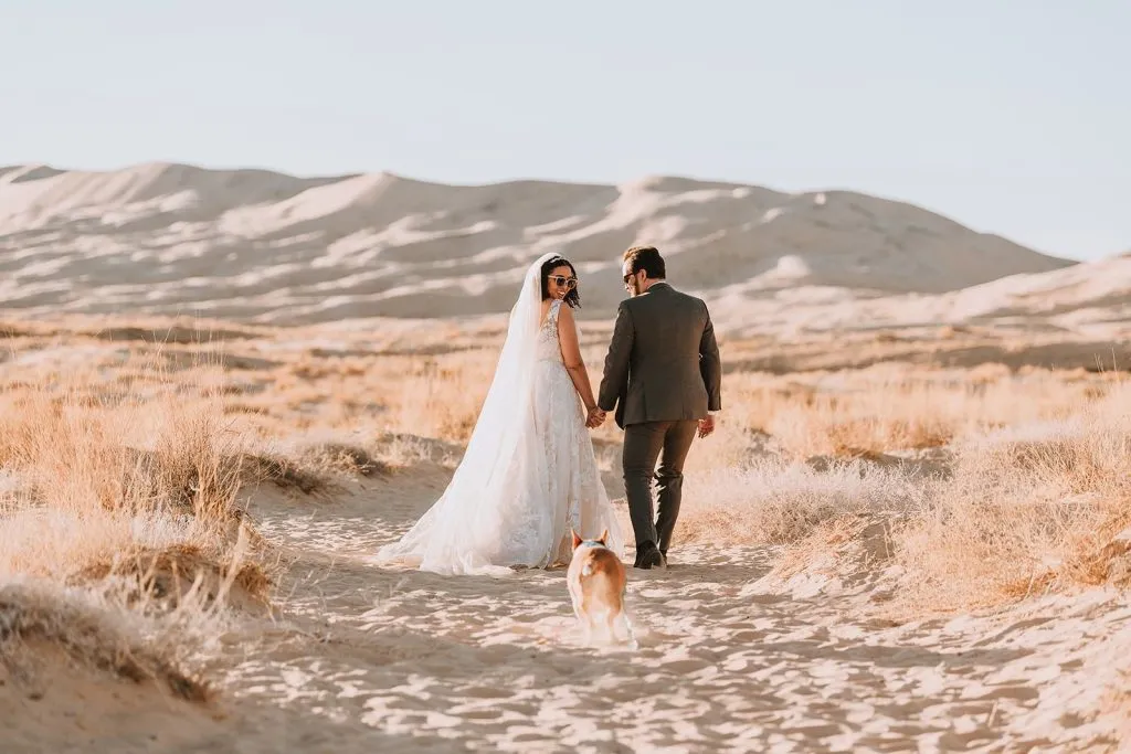 The bride and groom elope on the wedding day.