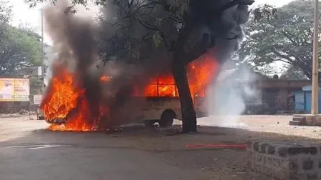 A major fire broke out in a KMT bus in Kolhapur