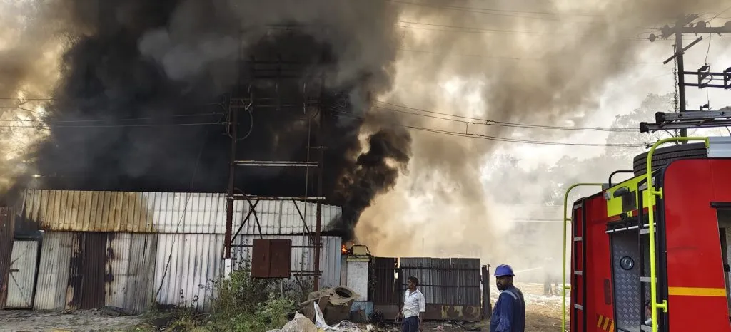 Massive fire at a plastic warehouse in Miraj