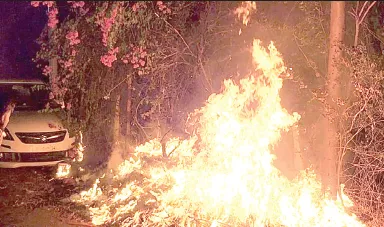 Garbage was set on fire, but a four-wheeler caught fire instead