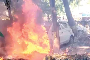 Seized car caught fire at the police station