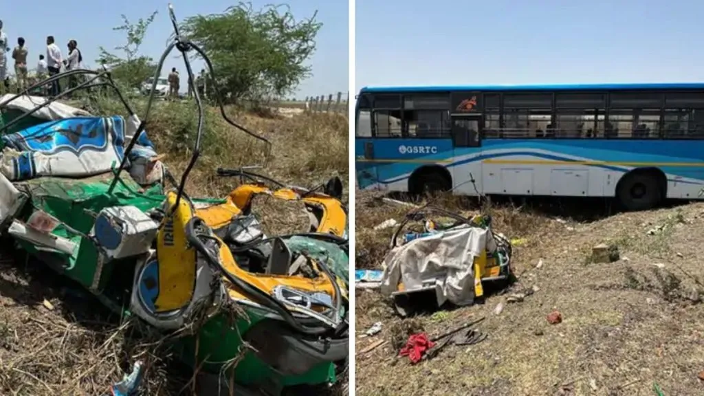 गुजरातमध्ये बस-रिक्षाची टक्कर, 6 जण ठार Bus-rickshaw collision in Gujarat, 6 killed