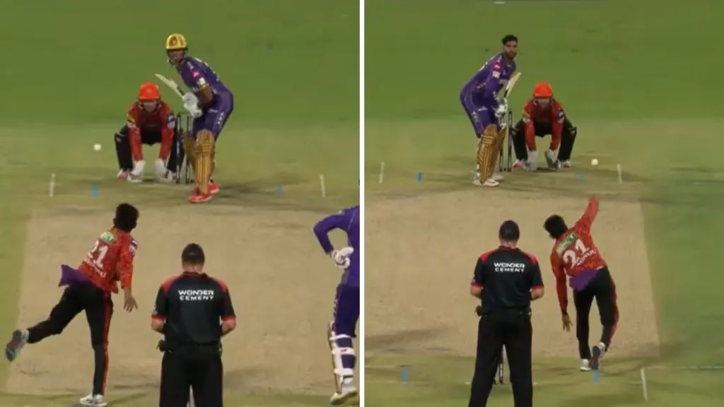 सनरायजर्सच्या कमिंदू मेंडिसची ‘दुहेरी’ गोलंदाजी Sunrisers' Kamindu Mendis' 'double' bowling