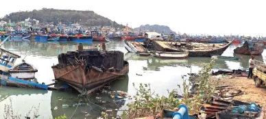 Mirkarwada port is in a shabby condition due to junk boats and plastic waste