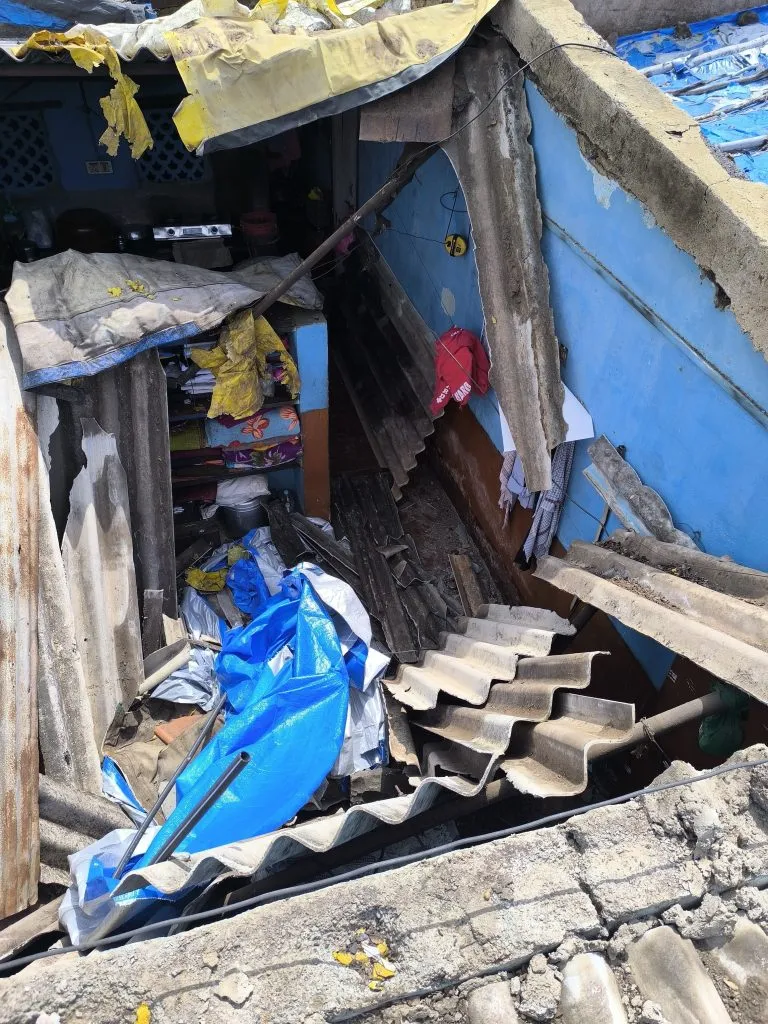 The wall of the shelter collapsed