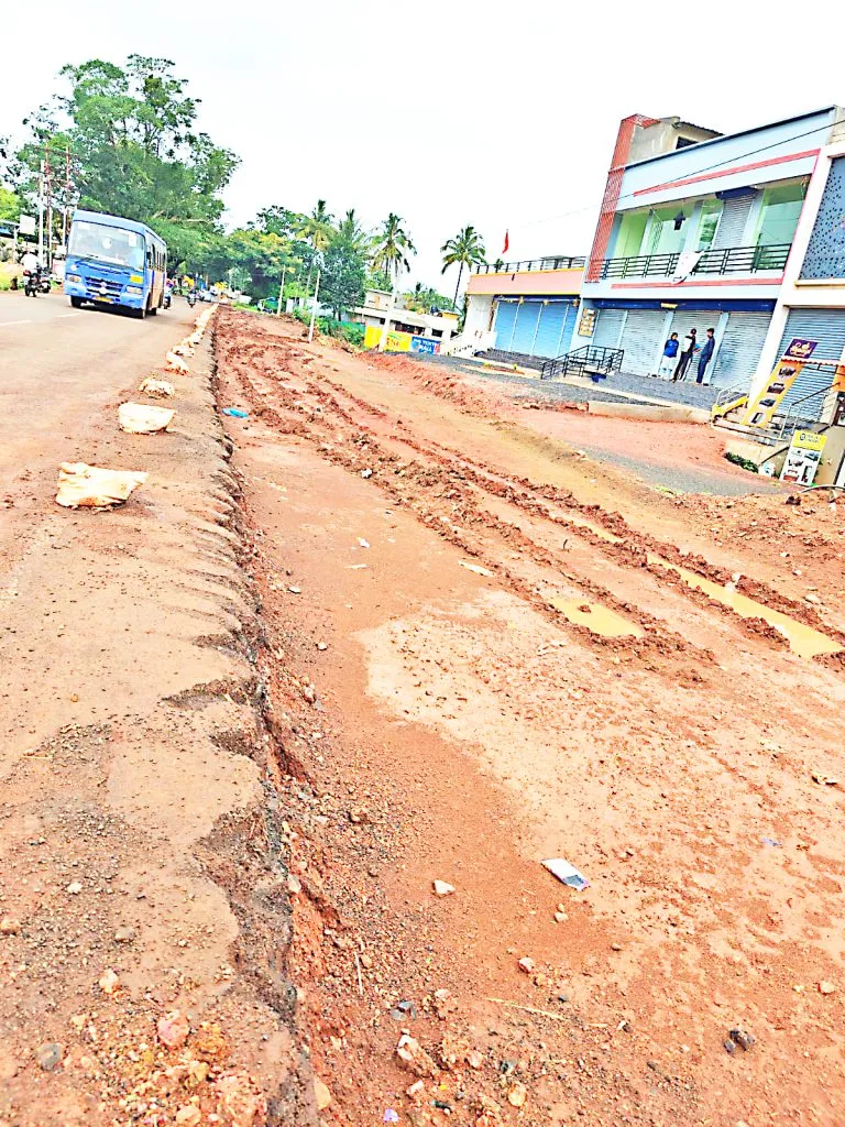 Widening work of Hindlaga to Sulga road is progressing slowly.