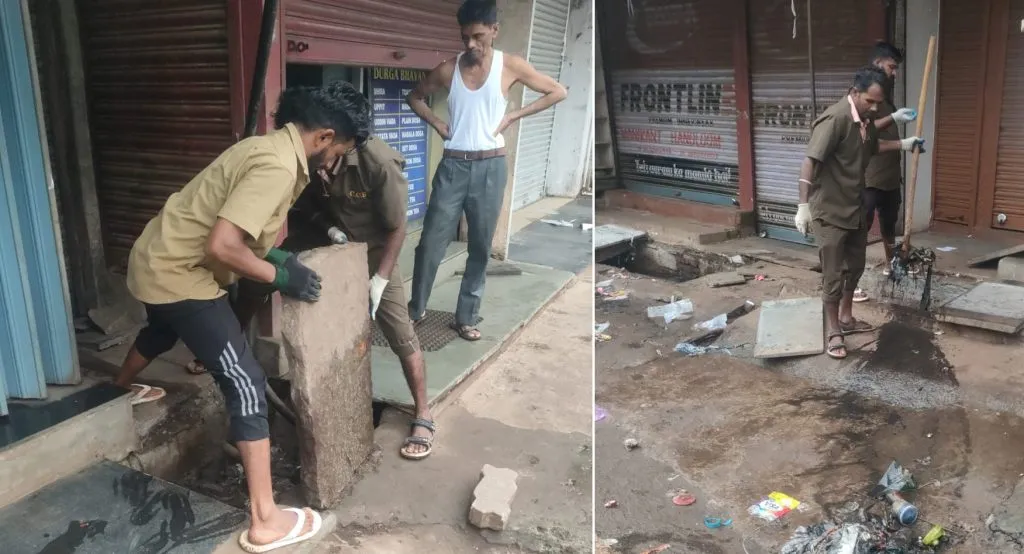 Plastic waste in the drains of Ganpat Gali