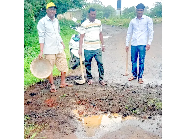 Dangerous potholes near Markandeya river filled