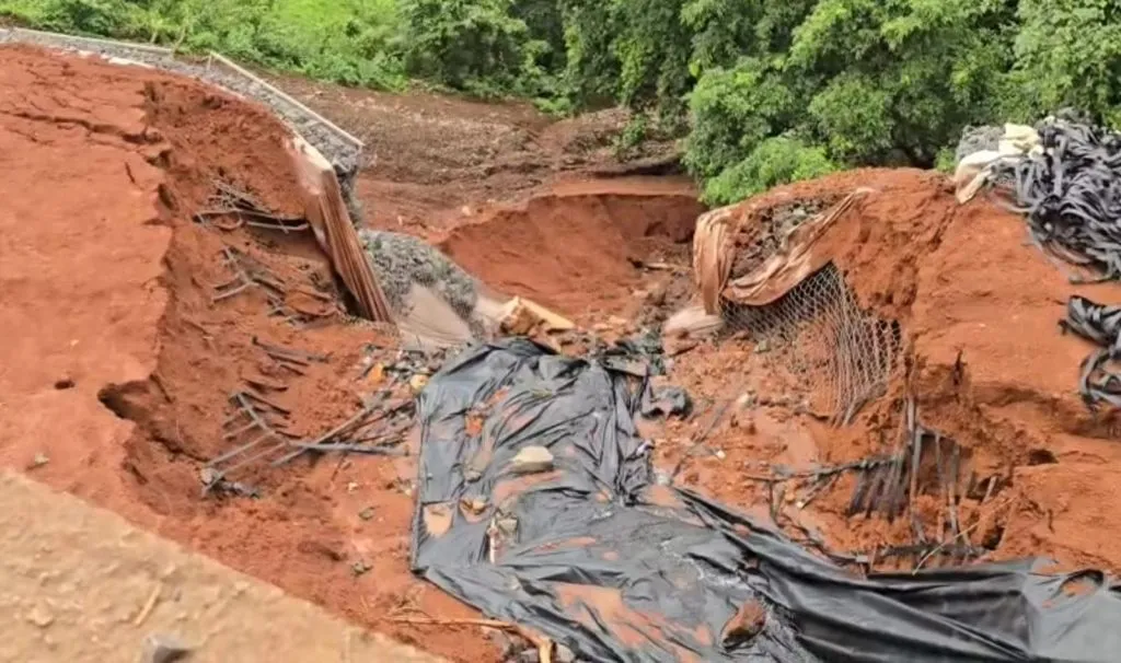 The breach in the gabion wall at Parshuram Ghat is widening