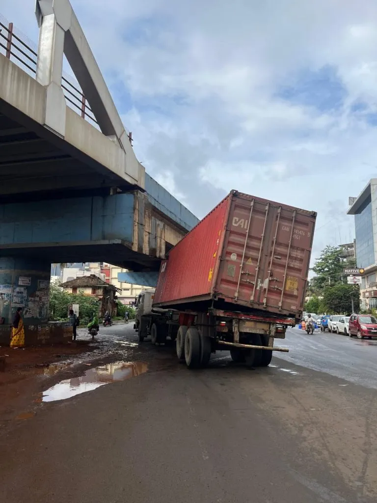 Container hits third railway flyover again