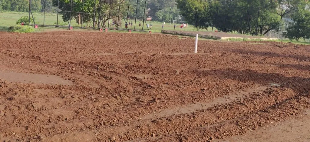 The Kho-Kho field has been ploughed, and the cricket turf is enclosed