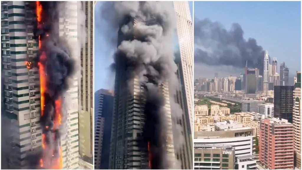 दुबईत 67 मजली इमारतीला आग Fire breaks out in 67-storey building in Dubai