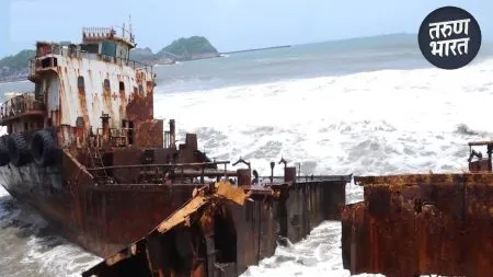 The ship broken into two pieces due to the impact of the waves