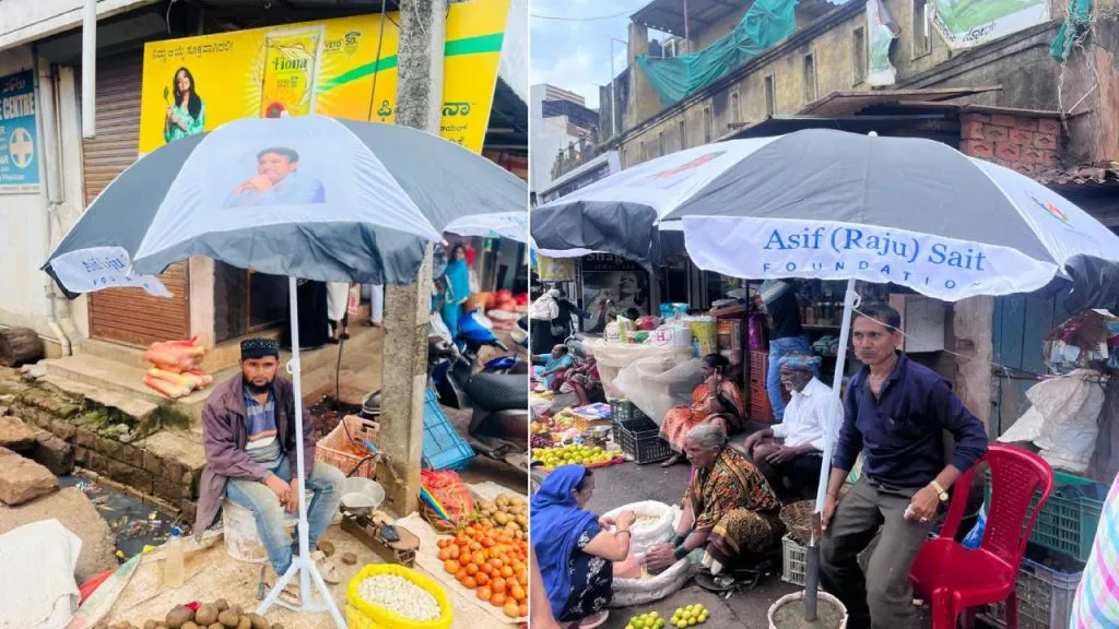 Free umbrellas distributed to street vendors and vegetable sellers