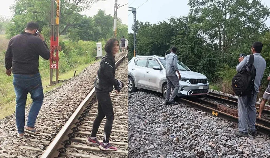 Woman drives car on railway tracks in Telangana