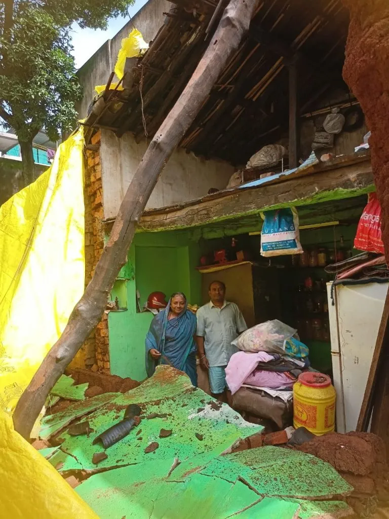 Damage caused by collapse of house wall in Vadgaon